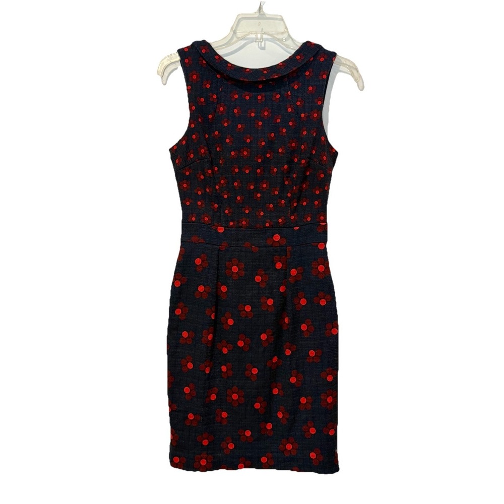 BODEN Martha Sheath Dress Sleeveless Navy Blue Red Dots Poppy Career Sz US 4
